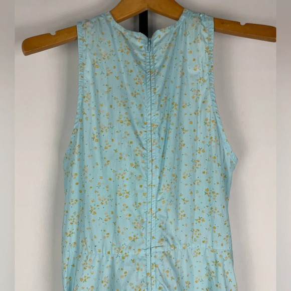 Ganni Blue Floral‎ Printed Cotton Poplin Sleeveless Twist-Front Midi Dress - Picture 12 of 15
